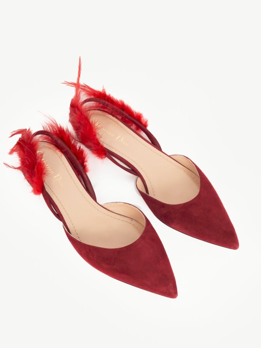 Christian Dior Dior Ethnie Scarlet Suede Feather-Slingback Flats